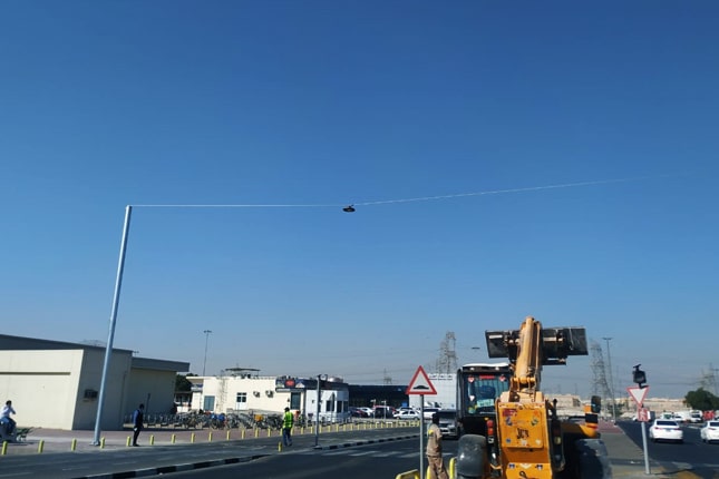 Hanging street lights for a logistics center in UAE