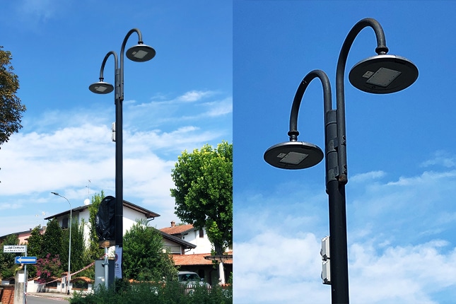 Round street light in a parking lot in Italy-3