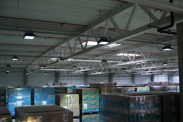 High Bay LED Shop Lights In A Food Warehouse In Hungary